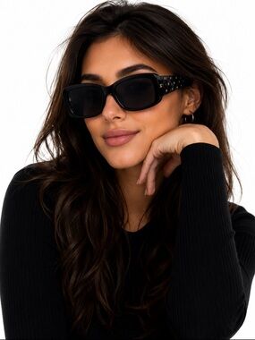 Chanel Black Geometric Frame Sunglasses with Dark Lenses